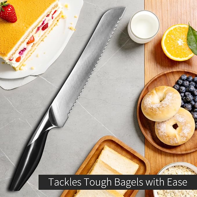 8 Inch Serrated Bread Knife German Steel Sourdough Slicer | German 1.4116 Steel, Dolphin-Curved Serrated Blade, Ambidextrous ABS Handle, Full Tang, for Sourdough and Artisan Breads