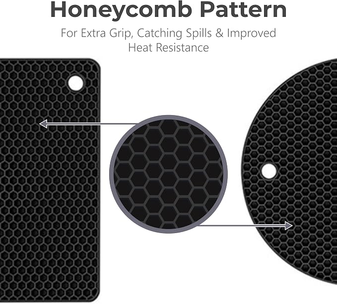Silicone Trivets for Hot Dishes, Pots, Pans (4 Pack) - Heat-Resistant Pot Holders for Kitchen Countertop Mats - Silicone Trivet Mat - Multipurpose Counter Pads (Black)