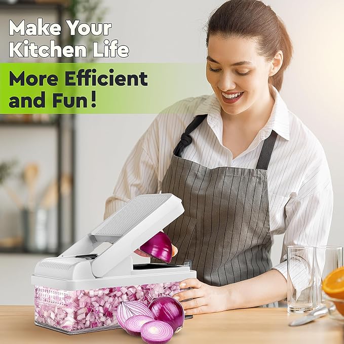 MealHelper 15-in-1 Vegetable Chopper, 10 Blade Veggie Chopper, Practical Food Chopper with Container, Cheese Grater, Home Essentials & Kitchen Gadgets(Black)