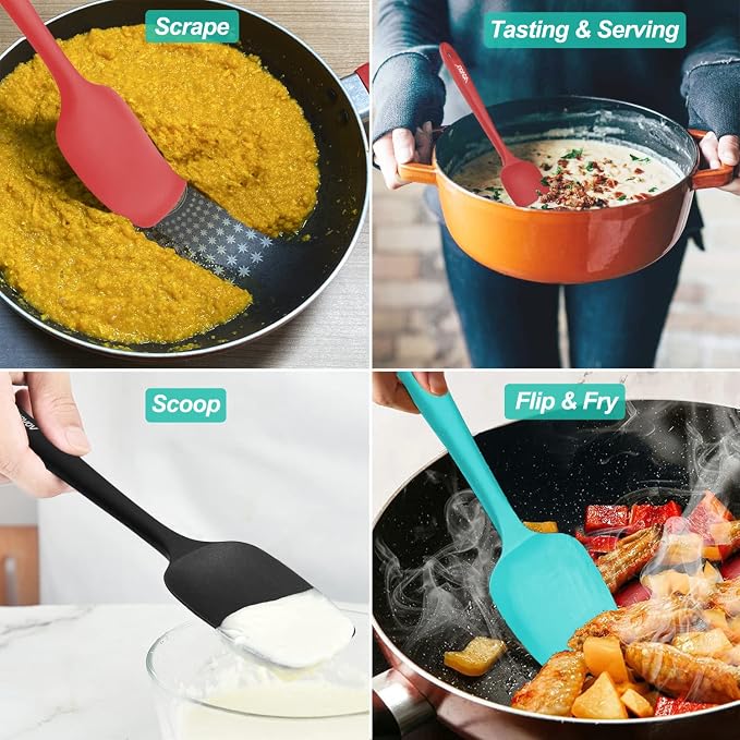 Silicone Spatula Set, High Heat Resistan Rubber Spoon Spatula, Non-Stick Spoonula with Seamless One Piece Design, Flexible Scrapers Baking Mixing Tool,3 Pack, Khaki