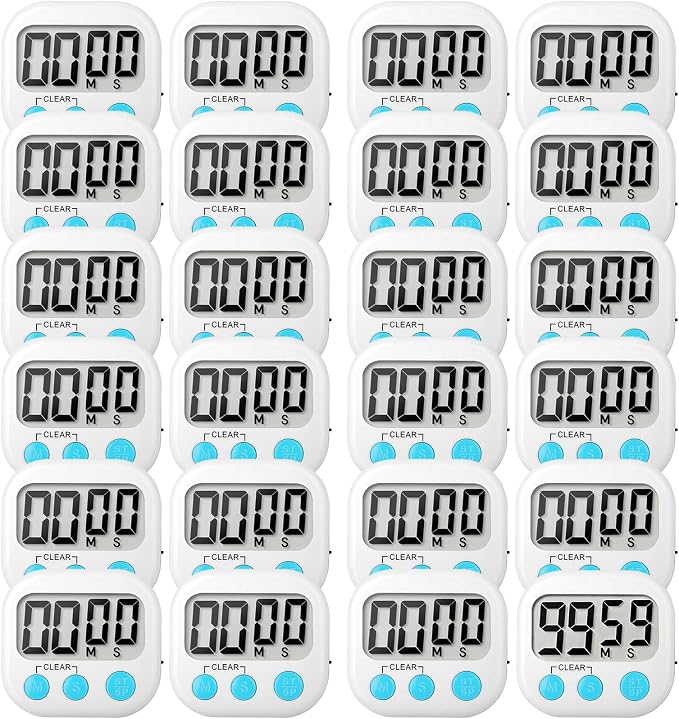 24 Pack Digital Kitchen Timer Small Classroom Timers for Kids Teachers (White)