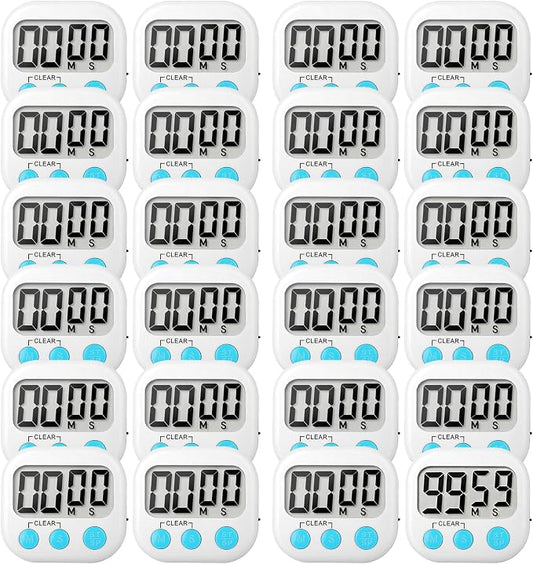 24 Pack Digital Kitchen Timer Small Classroom Timers for Kids Teachers (White)