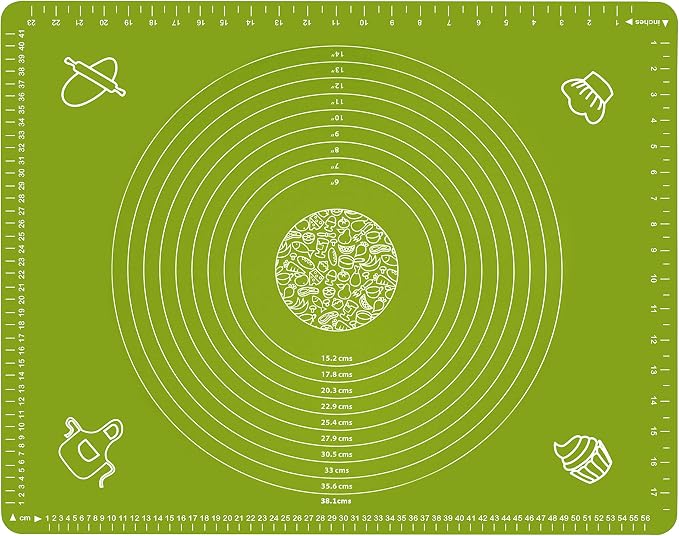Silicone Baking Mat for Pastry Rolling Dough with Measurements, 25.6 x 17.7 BPA Free Non stick and Non Slip Green Table Sheet Baking Supplies for Bake Pizza Cake