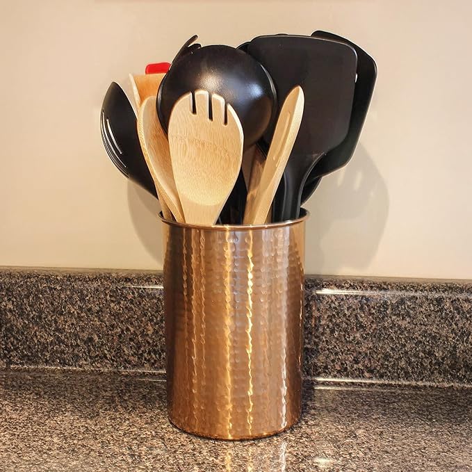 Darware Copper Coated Kitchen Utensil Holder / 7-Inch Tool Caddy, Store All Your Wooden Spoons, Spatulas, & More