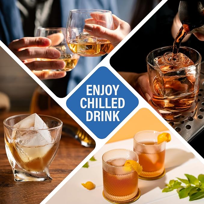 mossime Silicone Ice Cube Tray: 4pack Square Whiskey Large Ice Cube Molds - Old Fashioned Ice Cube Trays with Lid - 2inch Easy Release Big Freezer Mold for Cocktail Food Soup & Juice