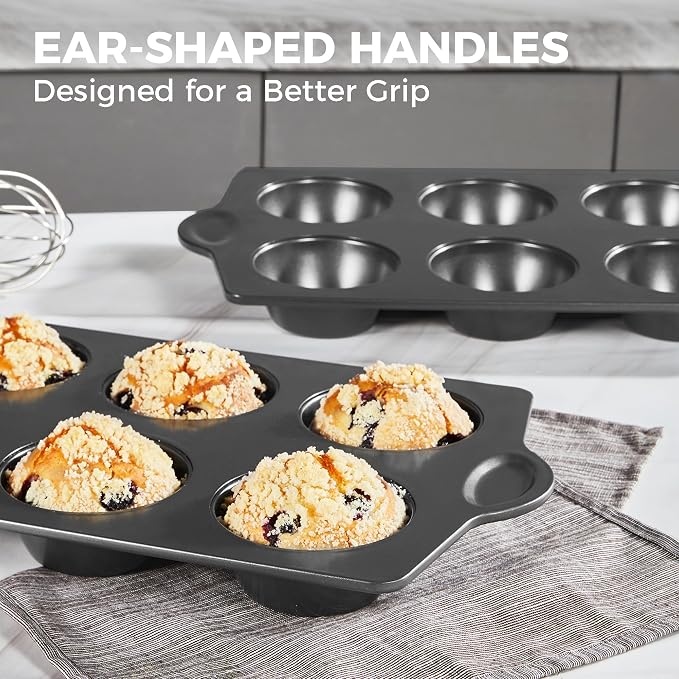 HONGBAKE Nonstick Jumbo Muffin Pan, 2 Pack Large Cupcake Tin with 120pcs Muffin Liners, Cup Cake Tray for Baking, 3.5dia, 6 Cup, Premium, Extra Thick