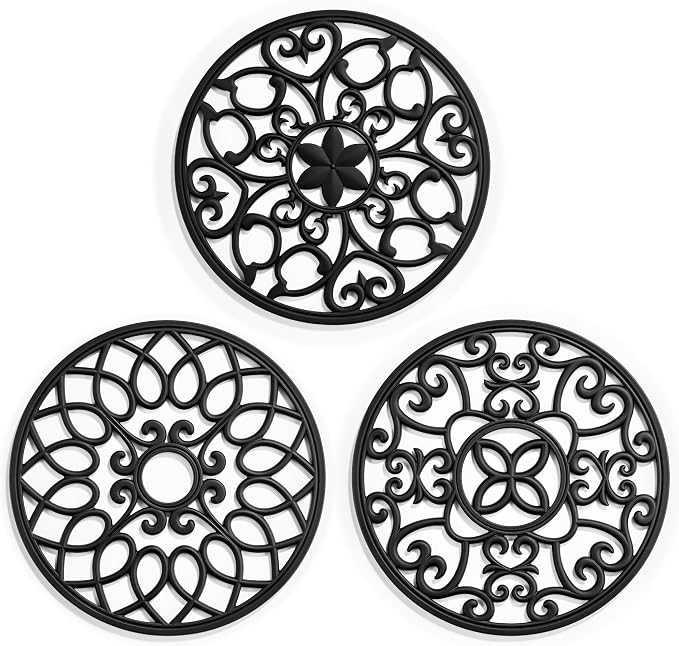 SMARTAKE 3 Set Silicone Trivet Mats for Hot Dishes, Heat Resistant Pots and Pans Holders, Non-Slip Flexible Hot Pads Coasters for Countertops Table, Modern Kitchen Decor Accessories (Black)