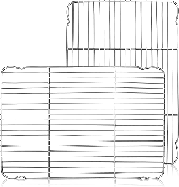 Herogo Cooling Rack Set of 2, Stainless Steel Large Baking Oven Rack, 16.5" x 11.5" Fit Half Sheet Pan, for Cooling Grilling Roasting Bacon Cake Cookies, Rust Resistance