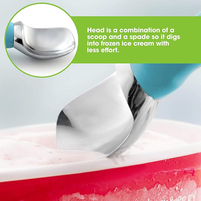 Spring Chef Stainless Steel Ice Cream Scoop with Soft Grip Handle - Heavy Duty Ice Cream Scooper for Frozen Yogurt, Gelato, Sundae, Melon, Sundae - Dishwasher Safe Premium Kitchen Tool - Aqua Sky