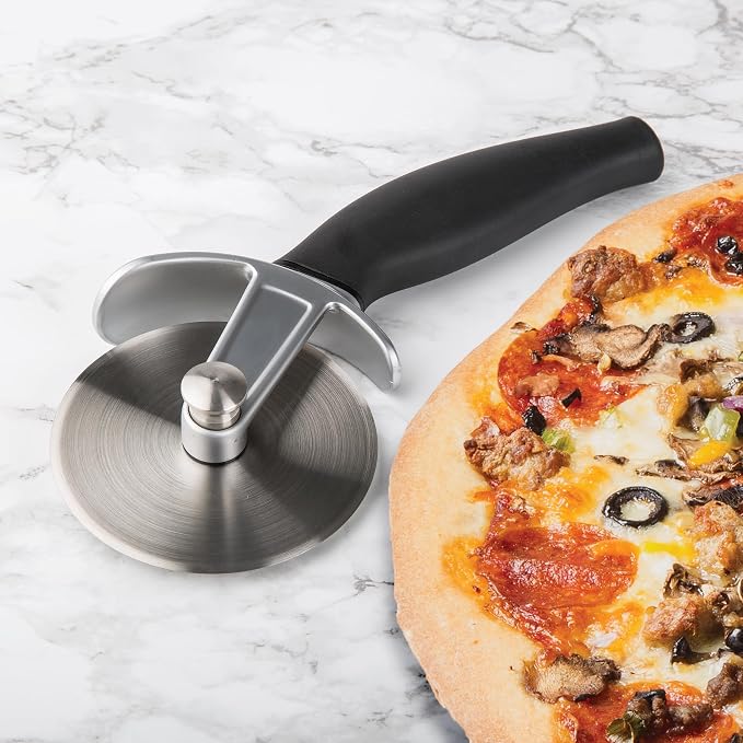 PL8 Artisan Pizza Wheel – Stainless Steel Cutting Wheel with Cast Zinc Frame and Integrated Oven Rack Hook for Easy Pizza Serving