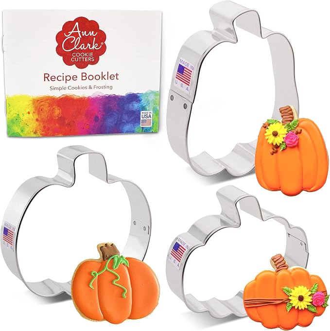 Ann Clark Pumpkin 3-Pc. Cookie Cutter Set, Made in USA, Large Jack-O-Lantern, Tall Pumpkin and Gourd