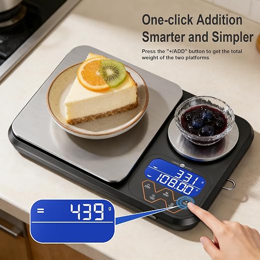 Rechargeable Digital Dual Platform Kitchen Scales Weight, 11 lb Large & 1.1 lb Mini with Two Precisions Food Scale for Sourdough Bread, Baking and Cooking with 3 Units Tare, Accumulation Functions