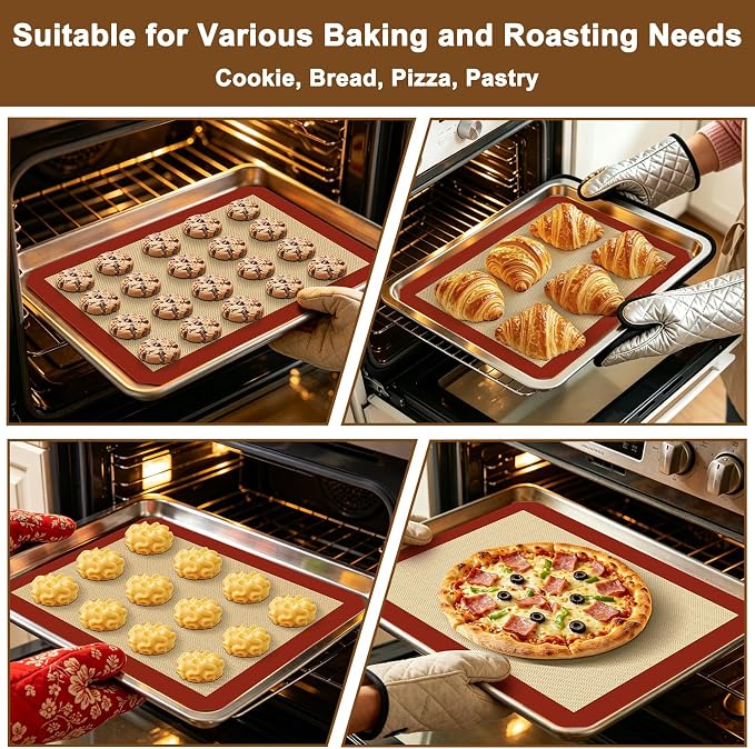 Silicone Baking Mat - Half Sheet Baking Mat, Set of 2 | Non-Stick, Heat Resistant, Food Safe, Reusable, Dishwasher Safe, 16.5"x 11.6"