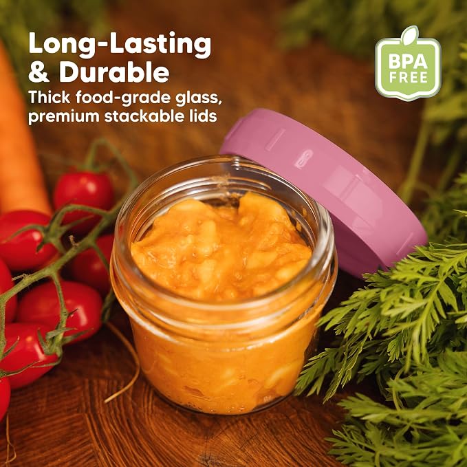 KeaBabies 12pk 4oz Glass Baby Food Containers with Lids, Leak-Proof (Kea) | Microwavable Small Glass Jars, Baby Purees, Toddler Snack Storage Containers, BPA-Free, Dishwasher-safe, Freezer Safe