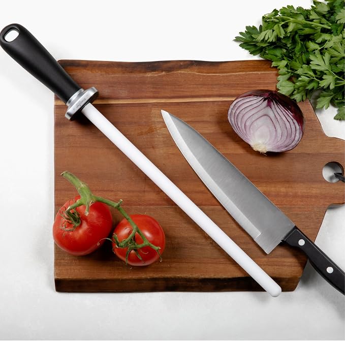 Shenzhen Knives Ceramic Honing Rod 12 Inch – Ceramic Knife Sharpener for Chef, Carving, Paring & Hunting Knives – HRC 68 Alumina, 1000 Grit – Rectangular Safety Guard