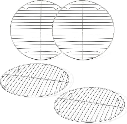 TeamFar Cooling Rack, 10.5 inch Stainless Steel Wire Rack Round Baking Racks for Cooking Steaming Roasting Cooling, Healthy & Non-toxic, Oven & Dishwasher Safe, Mirror Surface – Set of 4