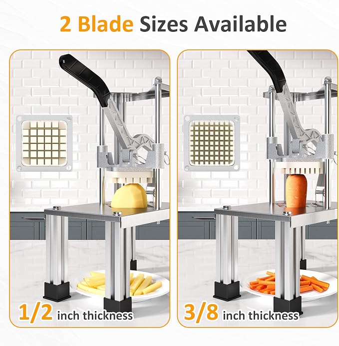 Sunvivi Commercial Slicing Machine, French Fry Cutter, Heavy Duty Potato Slicer with 2 Replaceable blades,1/2" and 3/8", Professional Fries Cutter for Potatoes, Carrots, Cucumber, Onion, Yam