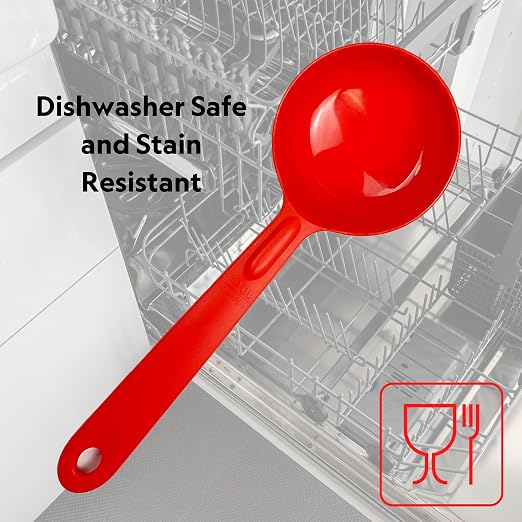 Cook's Rite-Size 10 oz. Solid Round Circle Server Portion Utensil, Copolymer Plastic Heat Resistant Professional Cooking Tool, Red