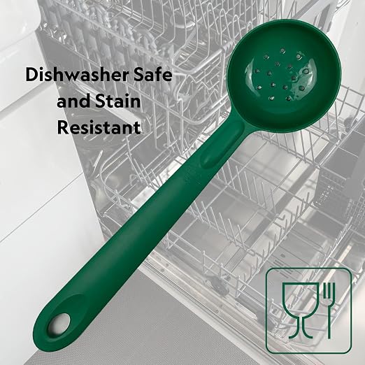 Rite-Size 4 oz. Perforated Round Circle Server Portion Utensil, Copolymer Plastic Heat Resistant Professional Cooking Tool, Green