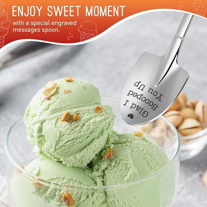 Funny Ice Cream Spoons Engraved Glad I Scooped You Up Couples Gifts for Wedding Anniversary, Cute Mothers Day Birthday Gifts for Ice Cream Lover Wife Husband Boyfriend Girlfriend Graduation