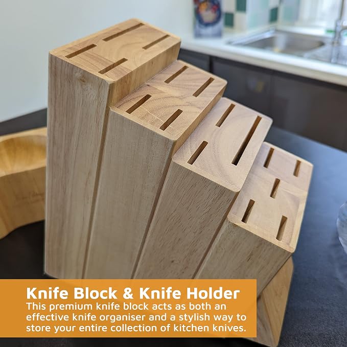Jean-Patrique 16-Slot Chef Universal Knife Block Without Knives - Durable Wooden Storage - Kitchen Space Saver