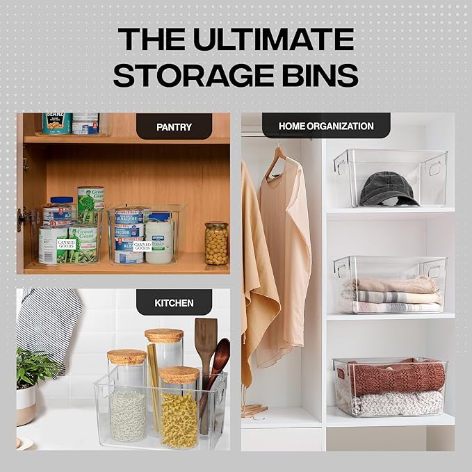 ClearSpace Clear Plastic Storage Bins – Pantry Organizers & Storage Containers, Cabinet Organizer - Home Organization Must Haves for Kitchen, Laundry Room, Office, Closet, Garage & Freezer | Clear plastic storage bins for pantry, cabinet, kitchen, laun...