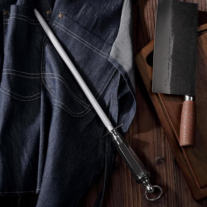 Honing Steel Professional Knife Sharpeners,10 inch Sharpening Steel Honing Rod,High Carbon Sharpening Rod, Fine Lines, High hardness,Wear Resistant, knife sharpening