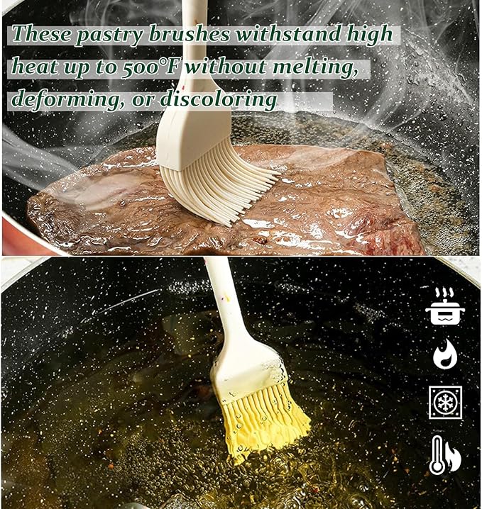 Silicone Basting Brushes,Heat-Resistant Candy Colors Pastry Brush, Strong Steel Core and One-Piece Design, Perfect for BBQ, Grilling, Baking, and Kitchen Cooking, BPA-Free (2)