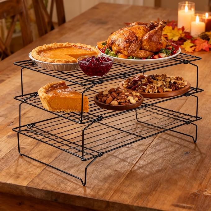 Collapsible Cooling Rack, Stainless Steel Rack for Cookie Baking (3-TIER) | Wire Cooling Rack for Baking, Cookies, Cake, Fruit, Bread,Roasting, Grilling, Drying Rack, Dishwasher Safe