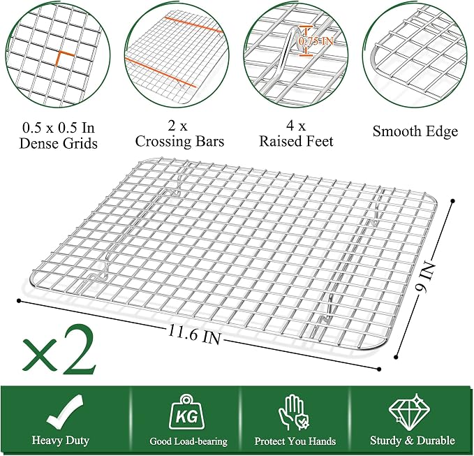 P&P CHEF 12.5 Inch Toaster Oven Pan Tray with Wire Rack, 4 PCS | Baking Sheet Pan + Cooling Rack for Cooking/Roasting, Dishwasher Safe & Rust Free, Non-toxic & Sturdy