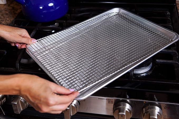 Stainless Steel Cooling Rack - Heavy Duty and Oven Safe, Good for Cooling, Baking and Roasting - Fits Half Sheet Pans - Perfect for Cookies, Cakes & More (12" x 17")
