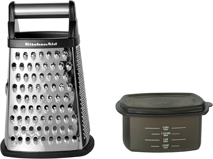 KitchenAid No Mess Citrus Squeezer, One size, Lemon & Gourmet 4-Sided Stainless Steel Box Grater with Detachable Storage Container, 10 inches tall, Black