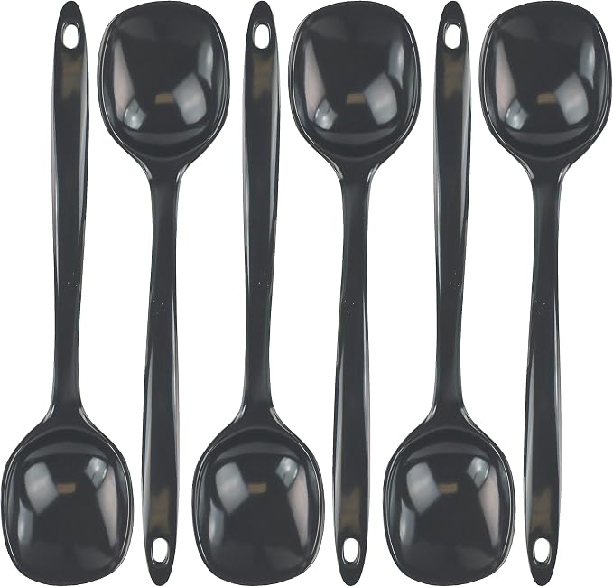 Reston Lloyd Cooking Spoon for Serving, Basting, Mixing, Heat Resistant, BPA Free Melamine 11 inch Utensil with Ergonomic Handle, Set of 6, Charcoal