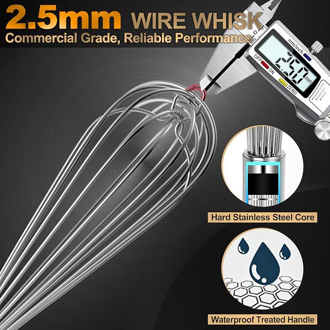 Webake 14 Inch Commercial Whisk, 304 Stainless Steel Large Whisk, Extra-Thick 2.5mm Wires, Professional Kitchen Tool for Mixing, Beating, Blending