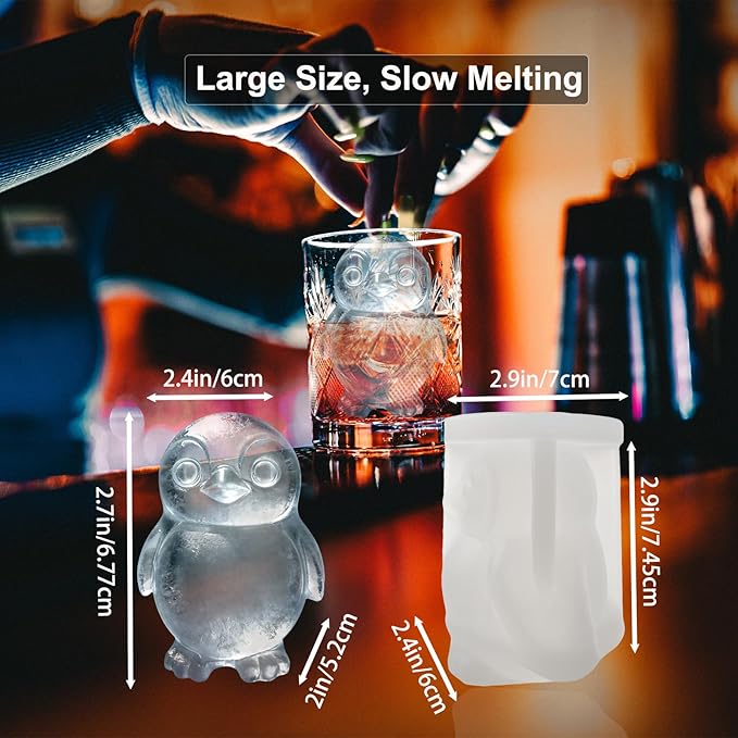 3D Penguin Ice Cube Silicone Molds Tray for Whiskey, Cocktail, Drink, Bar; Rich Details. Fun Animal Mold for DIY Craft Taba Squishy Chocolate Soap Candle Resin Gift for Women Girls Boys; 2 Pack