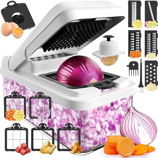 MealHelper 15-in-1 Vegetable Chopper, 10 Blade Veggie Chopper, Practical Food Chopper with Container, Cheese Grater, Home Essentials & Kitchen Gadgets(Black)