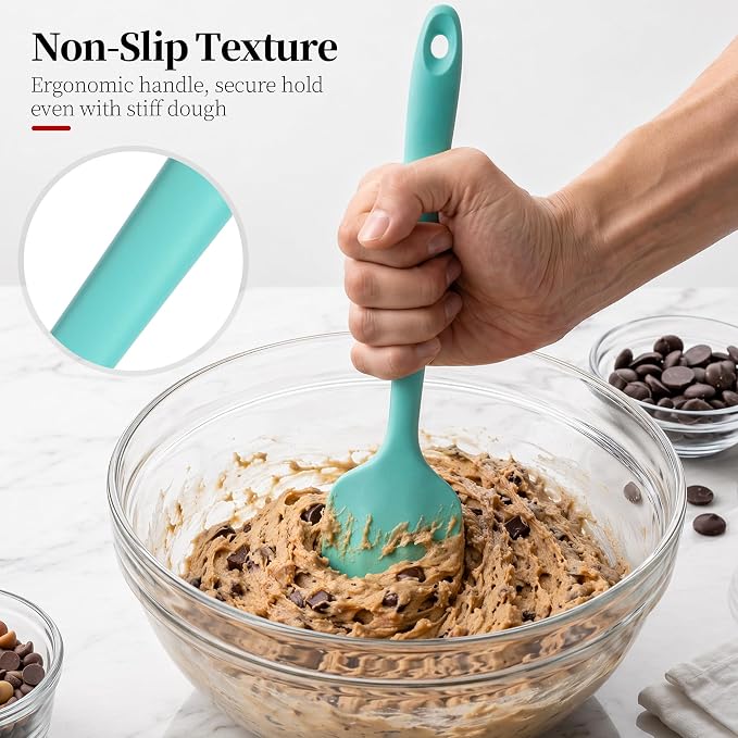 600ºF Heat Resistant Silicone Spatula Spoonula Set of 4, Aqua Sky | High Heat Food Safe Kitchen Use Scraper for Cooking Baking Mixing Scraping Stirring Cake Nonstick Cookware Pan Bowl