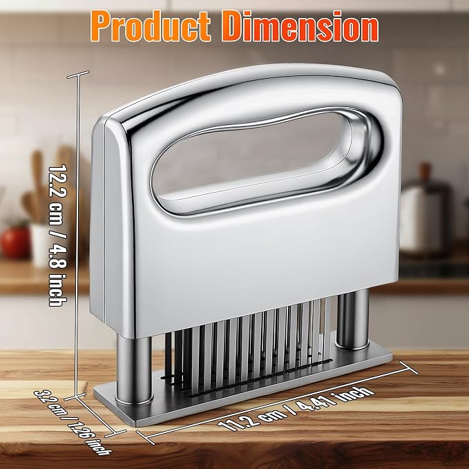 Enhon Meat Tenderizer Tool, 48 Ultra Sharp Blades Stainless Steel Needle Meat Tenderizer with Ergonomic Handle, Heavy Duty Cooking Gadget for Tenderizing Beef, Turkey, Chicken, Steak, Veal, Pork, Fish