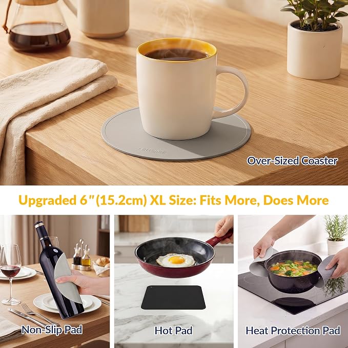 NiHome Jar Opener Gripper Pads, 6in Silicone for Seniors, 4-Pack | Multiple Neutral Colors & Set Options, Palm-Textured with Hang Holes, Square and Round Shapes, Dishwasher Safe Coaster