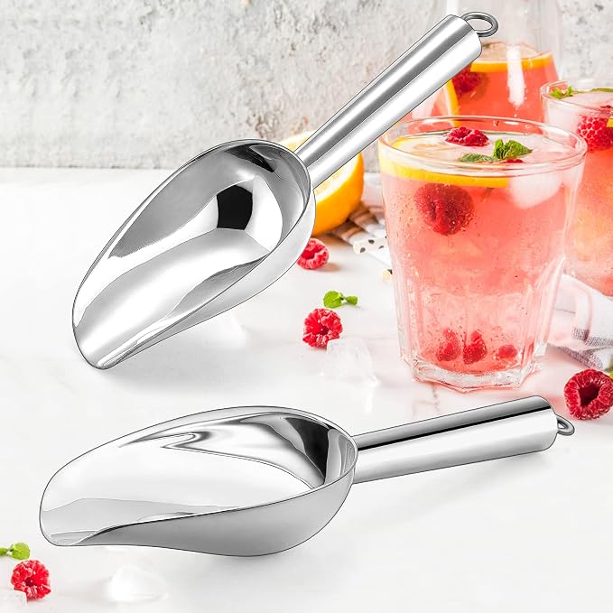 Herogo 3oz Mini ice Scoop Set of 4, Small Stainless Steel Scooper for Candy/Flour/Bean/Pet Food/ Ice Cube, Metal Utility Scoops for Kitchen Bar Party Wedding, Dishwasher Safe & Heavy Duty