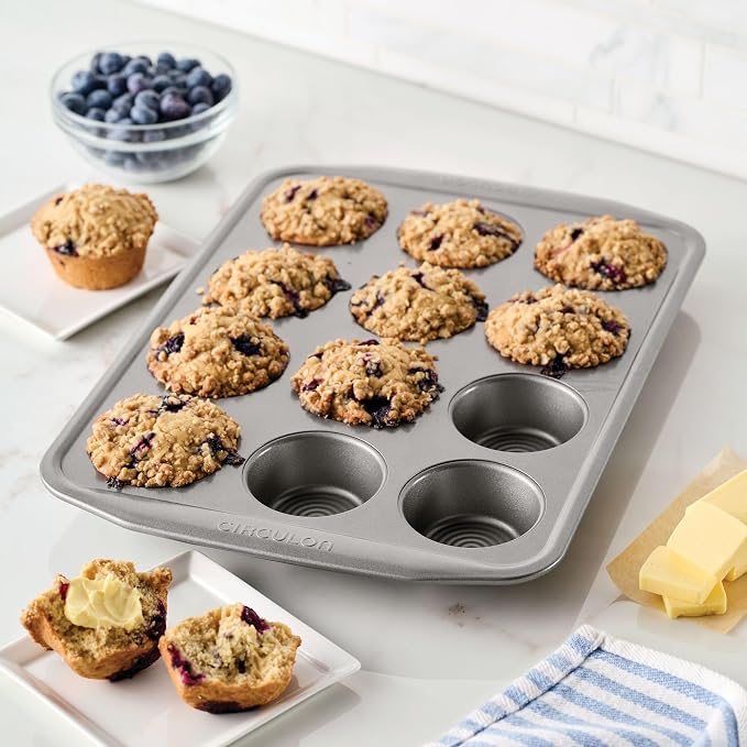 Circulon Nonstick Bakeware 12-Cup Muffin Tin, Gray, Steel