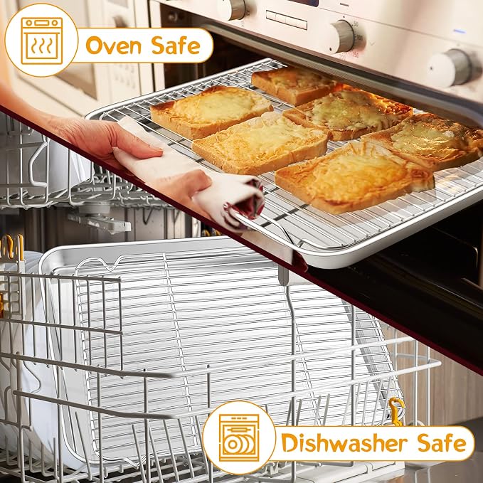 P&P CHEF 17.5 Inch Baking Sheet with Rack Set, Pans with Flat Racks | 2 Baking Sheets + 2 Cooling Wire Racks, Dishwasher & Oven Safe, Non-toxic & Lasting Use, Fit for Regular Oven