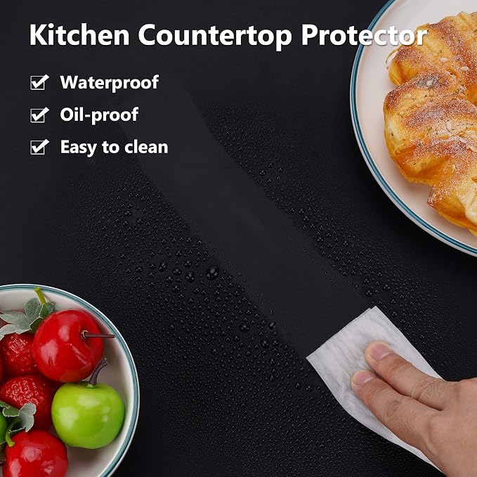 Silicone Mats for Kitchen Counter, Large Silicone Countertop Protector 25" by 17", Nonskid Heat Resistant Desk Saver Pad, Multipurpose Mat, Placemat, Black