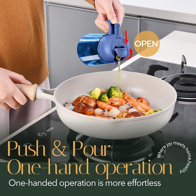 YARRAMATE 16oz/470ml Light-Blocking Dark Oil Sprayer for Cooking (Navy) | 2 in 1 Olive Oil Dispenser Bottle for Kitchen, Premium Blue Glass Oil Bottle, Food-Grade Oil Mister for Air Fryer, BBQ