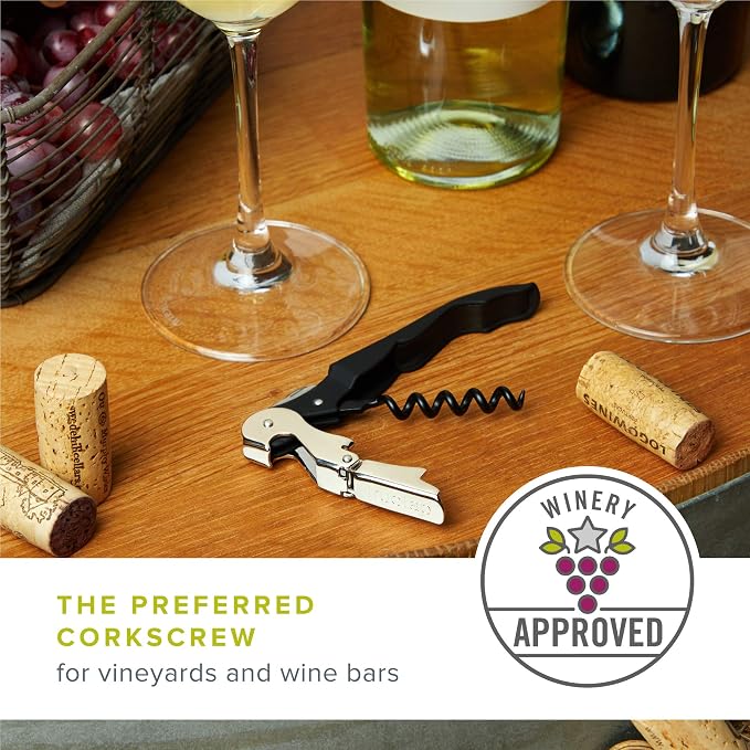 True Truetap Double Hinged Waiter's Corkscrew Wine Opener, Stainless Steel Wine Bottle Opener with Built In Foil Cutter, Home Bar Tools, Bar Cart Accessories, Wedding Gifts, Set of 1, Black Silver