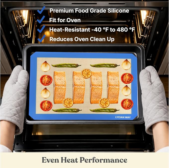 Silicone Baking Mats Set of 2, Half Sheet Nonstick Reusable Extra Thick Baking Sheet Liners for Cookies, Macarons, Bread, Pizza, Pastry, Blue