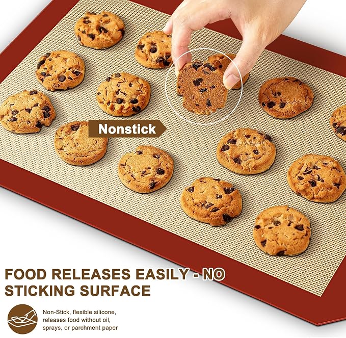 Silicone Baking Mat - Half Sheet Baking Mat, Set of 2 | Non-Stick, Heat Resistant, Food Safe, Reusable, Dishwasher Safe, 16.5"x 11.6"