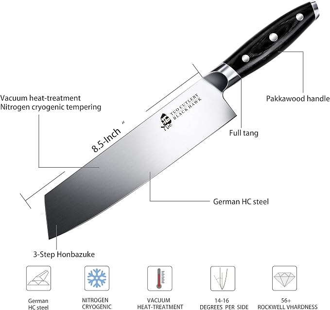 TUO Kiritsuke Knife - 8.5 inch Kiritsuke Chef Knife - Japanese Vegetable Meat Knife - German HC Steel - Full Tang Pakkawood Handle - BLACK HAWK SERIES with Gift Box