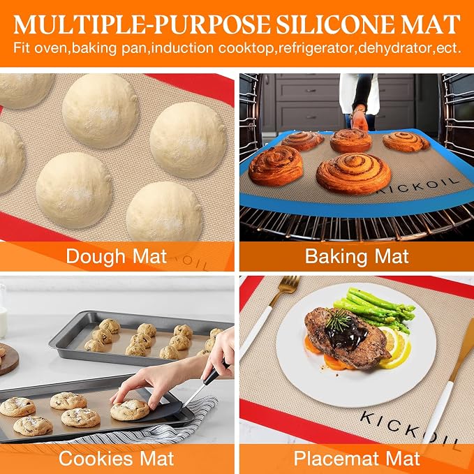 Silicone Baking Mats Set of 3, Non-Stick Reusable BPA-Free Oven Liners,100% Food-Grade Silicone Baking Sheets for Cookies, Macarons, Bread and Pastry,11.6'' x 8.5''(Quarter)