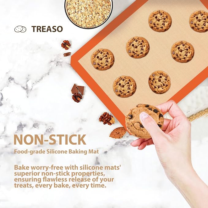 Silicone Baking Mat, Reusable Silicone Oven Baking Sheet | Pack of 3, 2 Half & 1 Quarter Sheet, Heat Resistant, Nonstick Food Safe Baking Mat, for Cookie, Bread, Pastry (Orange)
